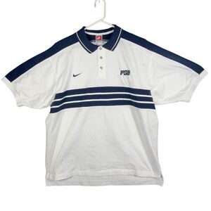Vintage Nike PSU Penn‎ State Nittany Lions White Blue Stripe Polo Shirt Mens XL